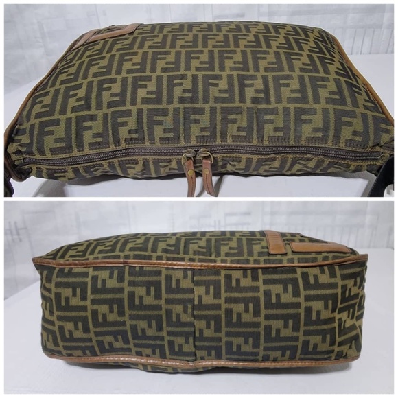 Authentic Fendi Zucca Canvas Zip Messenger Bag Brown - Picture 9 of 16